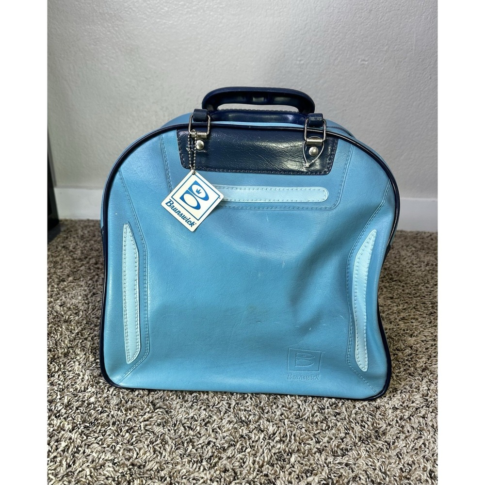 Vintage Brunswick Bowling Ball Bag & Rack Blue 1980's Retro